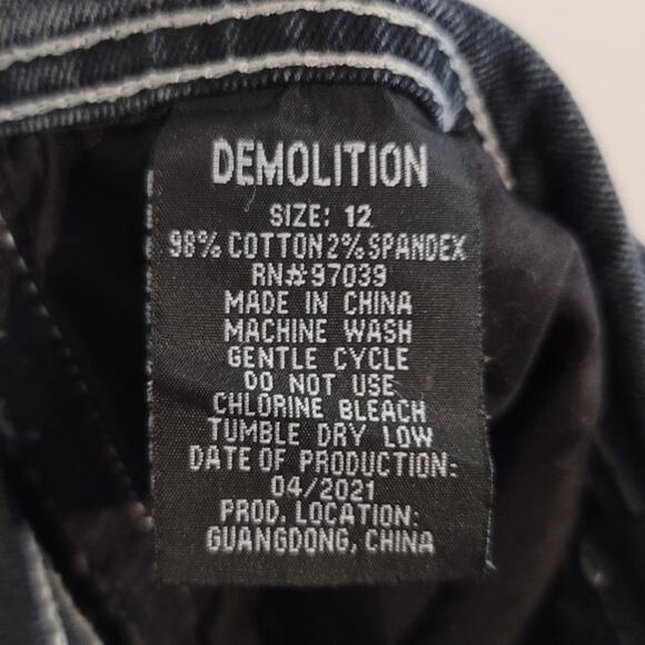 Demolition Distressed Paint Splatter Bleached Moto Kids Jeans Black Gray 12 - Picture 4 of 8